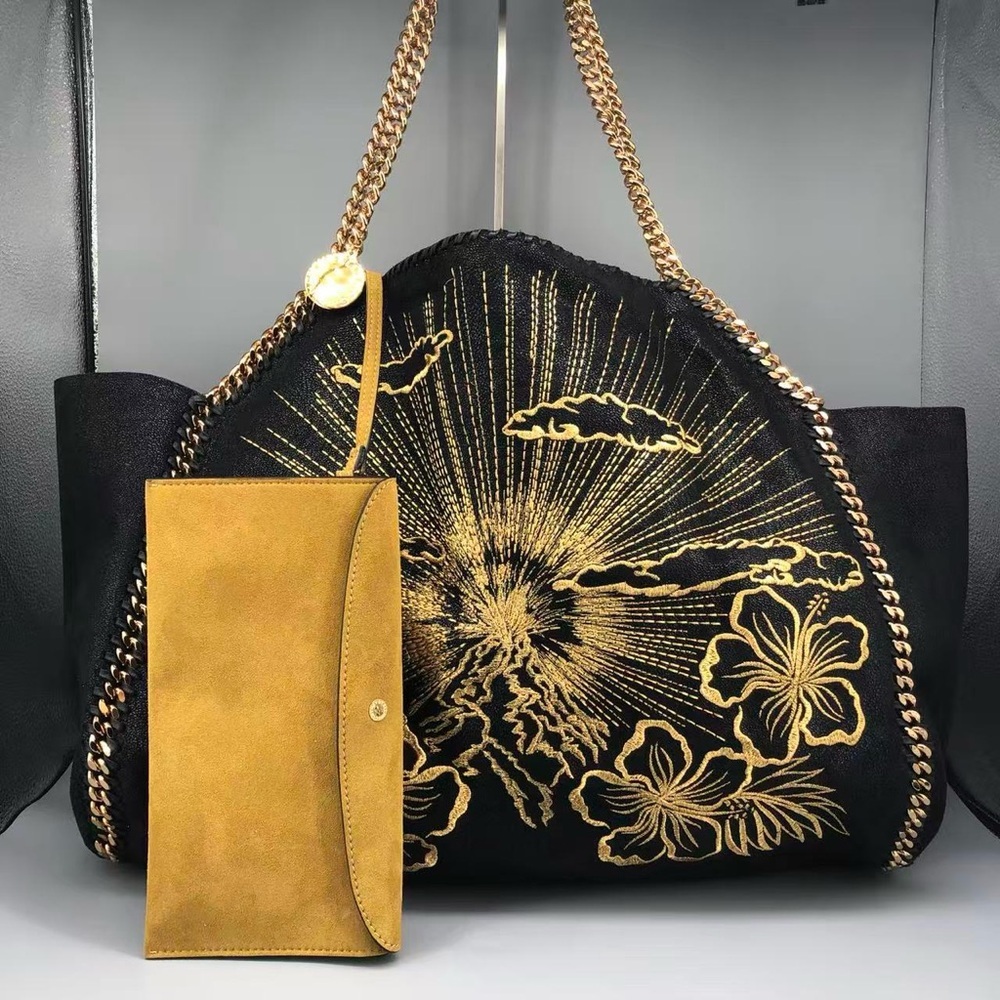 Stella McCartney 2018 Falabella Volcano Embroidered Tote Black Gold - Picture 8 of 15